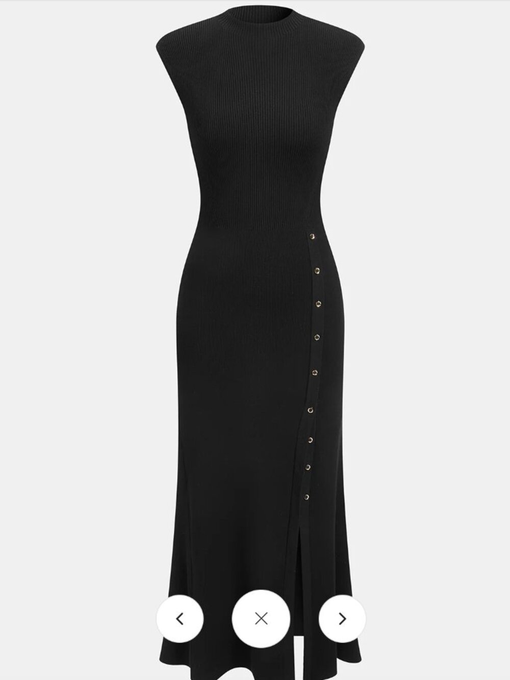 Commense Button Detail Cap Sleeve Rib Knit Maxi Dress